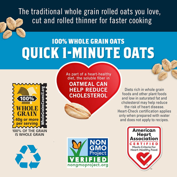Quaker Quick 1-Minute Oatmeal, Non GMO Project Verified, 2.5 Pound (Pack of 2)