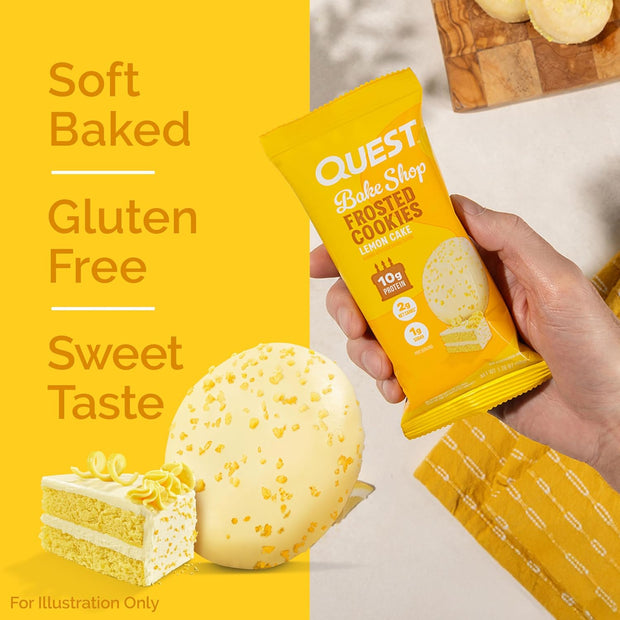 Quest Nutrition Frosted Protein Cookies Twin Pack, Lemon Cake, 1g Sugar, 10g Protein, 1g Net Carbs, Gluten Free, 16 Cookies