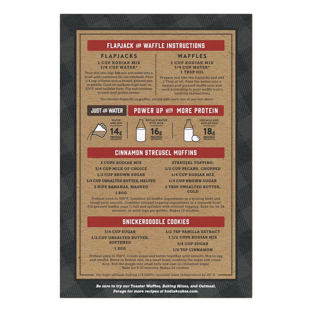 Kodiak Cakes Protein Pancake Power Cakes, Flapjack and Waffle Mix, Cinnamon Oat, 20 Ounce (Pack of 6) (10705599012683)