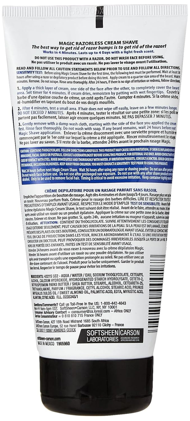 Magic Razorless Cream Shave Regular Strength Light Fresh Scent 6oz Tube