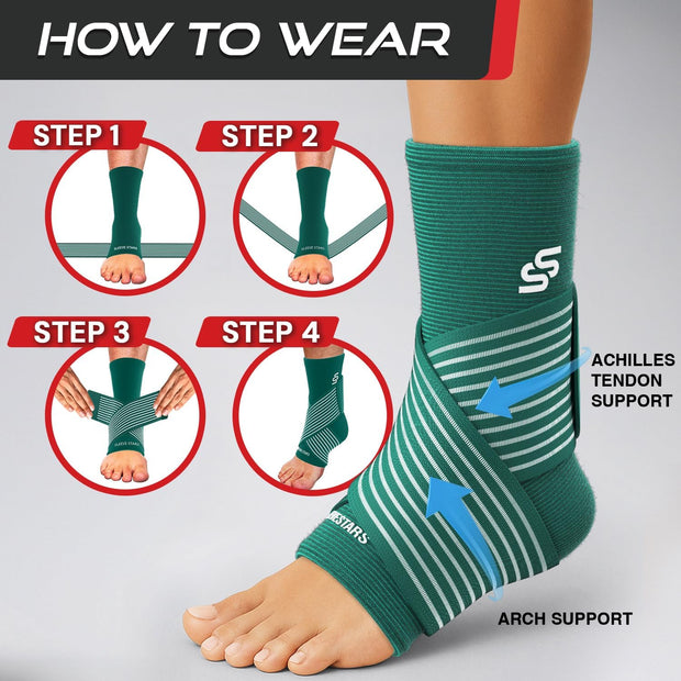 Sleeve Stars Ankle Brace for Women & Men, Ankle Wrap for Sprain, Compression Sleeve for Plantar Fasciitis Relief, Easy Customizable Support: w/ Removable Strap (Single/M:10"-12"/Black)