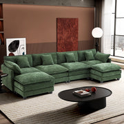 Ihanherry 146" U-Shaped Modern Sofa Modular Sectional Cloud Couch with 2 Ottoman, 6-Seat Chenille Deep Seat Sofa with 6 Pillows for Living Room, Bedroom and Apartment, Grey