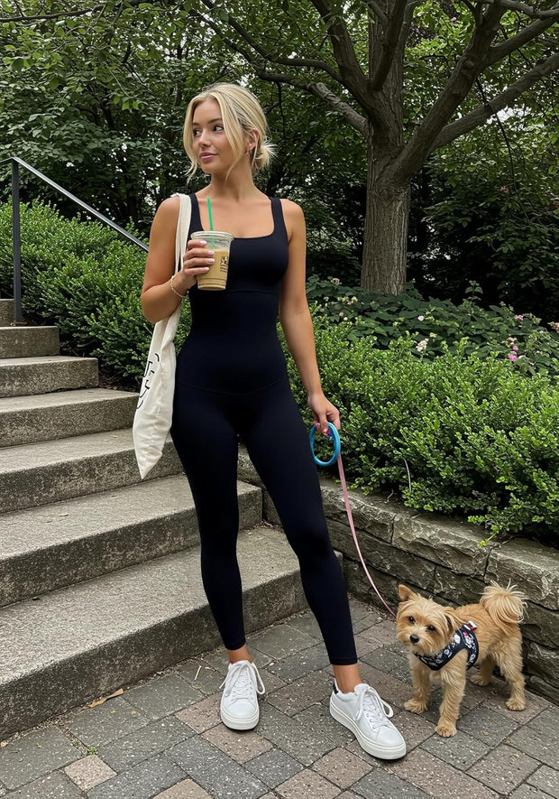 Popilush Shapewear Jumpsuits for Women Built-in Bra Tummy Control Bodysuit Square Neck Sport Romper Summer Outfit