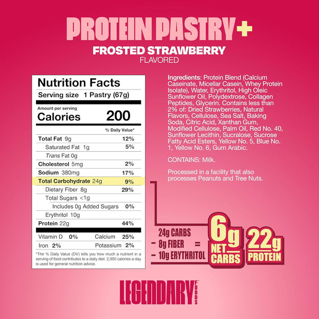 Legendary Foods 22 g Protein Pastry Bundle - Low Carb Meal Replacement Bar - Gluten Free Protien Snacks - Healthy Keto Snack Box - Low Sugar Energy Bars - Bariatric Diabetic Friendly 16 Pack