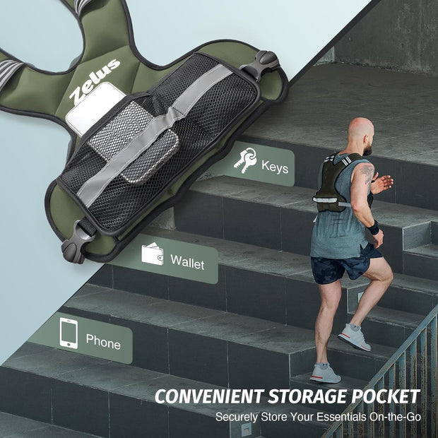 ZELUS Weighted Vest for Men and Women | 4-10lb/11-20lb/20-32lb Vest with 6 Ironsand Weights for Home Workouts | Adjustable Body Weight Vest Exercise Set for Cardio and Strength Training