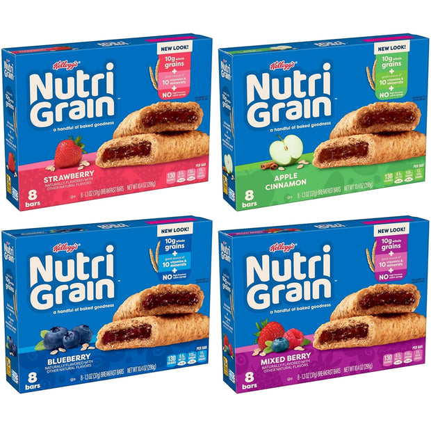 Nutri-Grain Soft Baked Breakfast Bars, Kids Snacks, Whole Grain, Variety Pack (4 Boxes, 32 Bars)