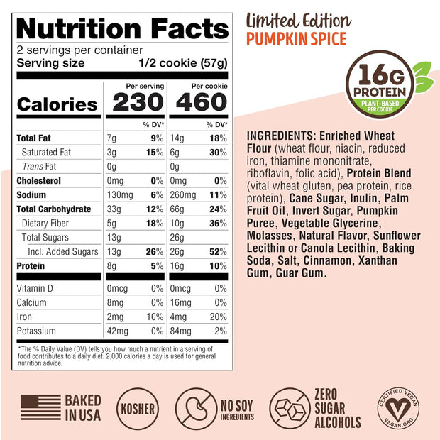 Lenny & Larry's The Complete Cookie, Pumpkin Spice, Soft Baked, 16g Plant Protein, Vegan, Non-GMO 4 Ounce Cookie (Pack of 12)