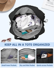 Travel Duffle Gym Bag for Women: Carry on Weekender Bags with Toiletry Bag Duffel Tote Bag with Wet Pocket Water Resistant Overnight Bag for Womens Hospital Work Sports Yoga Bags Black