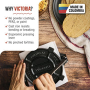 Victoria 8 Inches Cast Iron Tortilla Press, Roti Maker and Tortilladora, Pataconera Seasoned with Flaxseed Oil, Made in Colombia