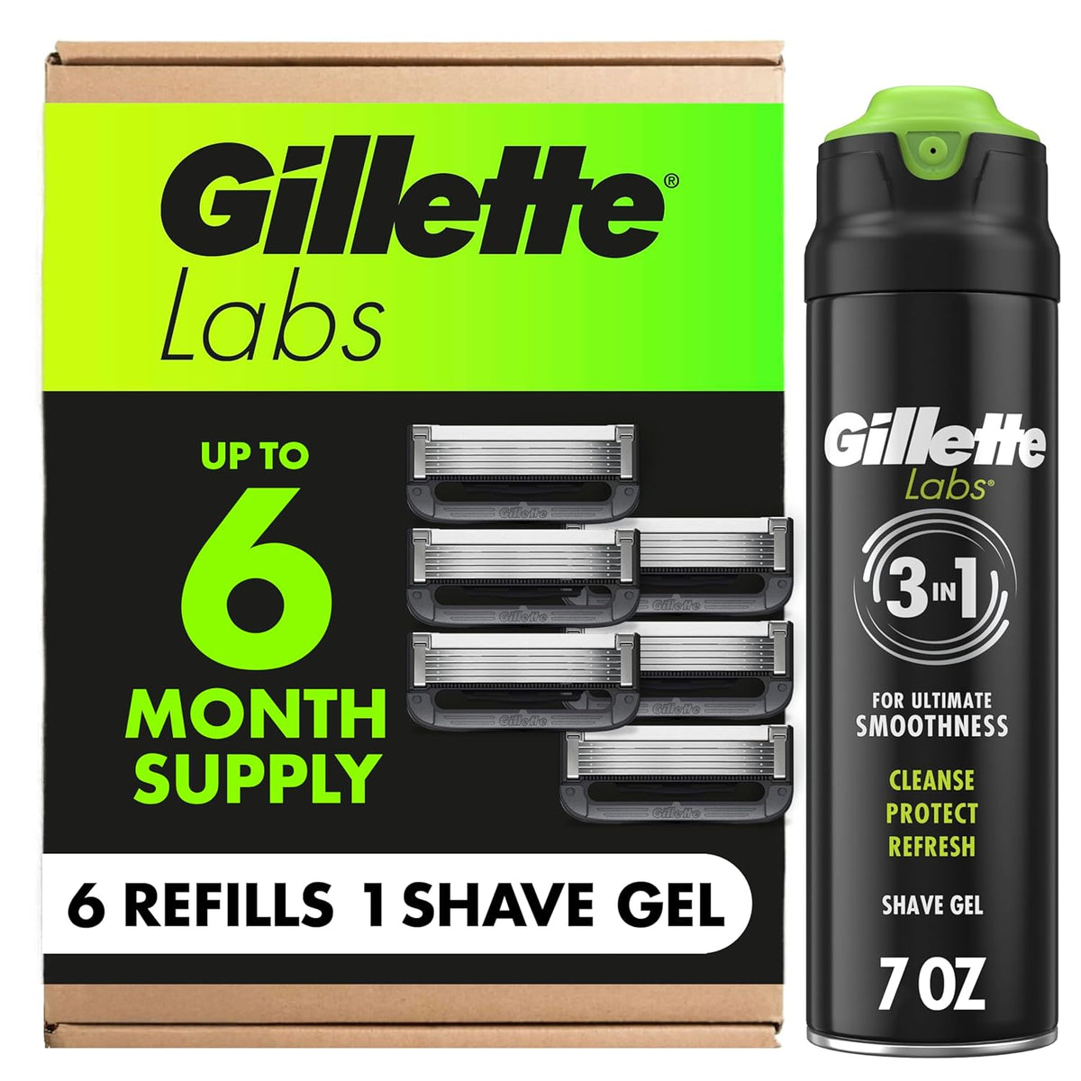 Gillette Labs with Exfoliating Bar Razor Refills for Men , 6 Razor Bla