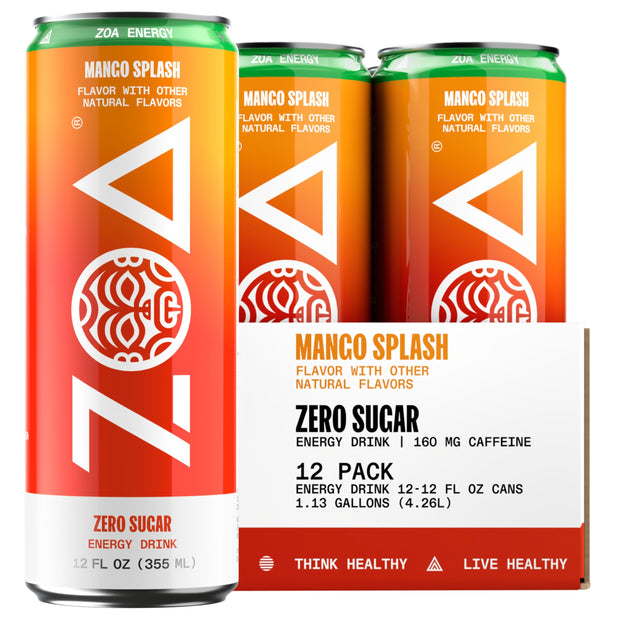 ZOA Zero Sugar Energy Drinks, Tropical Punch - Sugar Free with Electrolytes, Healthy Vitamin C, Amino Acids, Essential B-Vitamins, and Caffeine from Green Tea - 16 Fl Oz (12-Pack)