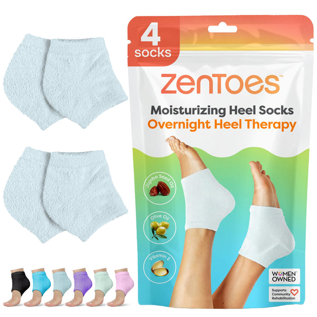 ZenToes Moisturizing Fuzzy Sleep Socks with Vitamin E, Olive Oil and Jojoba Seed Oil to Soften and Hydrate Dry Cracked Heels (Regular, Blue and Pink)