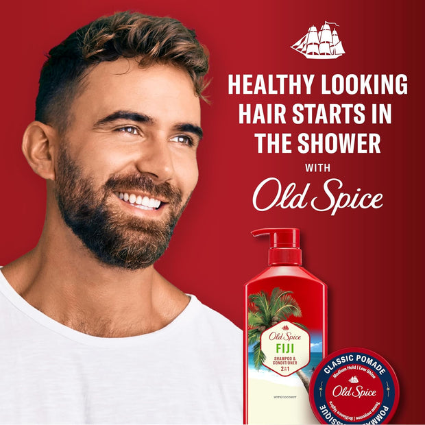 Old Spice Fiji 2-in-1 Shampoo and Conditioner Set for Men, Coconut & Tropical Wood Scent, Healthier, Fuller, More Moisturized Looking Hair, 21.9 Fl Oz Each, Twin Pack