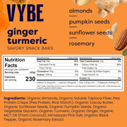 Vybe Snacks Savory Nutrition Bars Turmeric Ginger Flavor | Plant Based Vegan, Zero Added Sugar, Gluten Free, Keto Friendly, No Artificial Ingredients, Organic, 8-9 gm Protein & Gut Friendly Fiber Crunchy & Delicious (Box of 12, 45g each)
