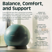 Retrospec Luna Exercise Ball with Pump - Anti-Burst Fitness Equipment for Yoga, Core Training & Stability - Home Gym Swiss Ball for Office & Pregnancy