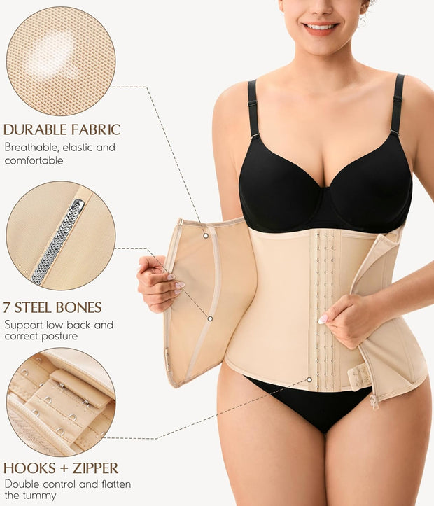 MERYOSZ Zipper Waist Trainer for Women - Mesh Corset Shapewear Tummy Control Body Shaper Waist Cincher Postpartum Girdle