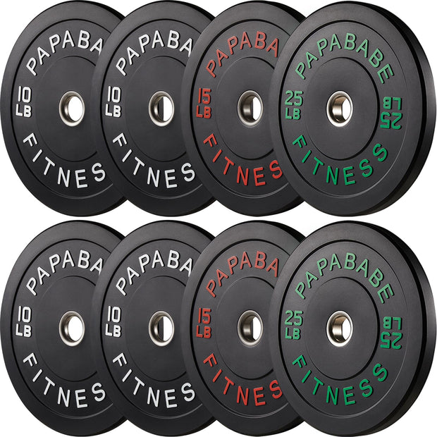 Papababe Weight Plates, 2-Inch Weights Plates Set, Floor Protective Rubber Weight Plates, 10-600lbs Bumper Plates for Barbell Strength Training & Weightlifting (Single/Pair/Full Set)