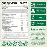 NEVISS Vegan Multivitamin for Women & Men w/Methyl B12, D3 K2, Plant Based Omega 3 (DHA+EPA), Iron, Choline, Zinc, Whole Food Daily Vitamins Gummies for Vegans & Vegetarians, Sugar Free, 60Cts