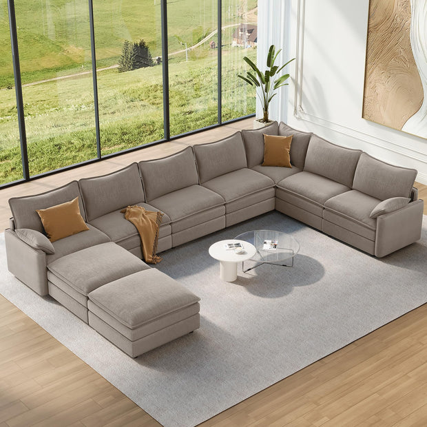 Vesgantti 108" Modular Sectional Sofa, Comfy Cloud Couch with Movable Ottoman Deep Seat Chenille L Shaped Modular Sofa, Sectional Couches for Living Room, Bedroom and Apartment, Beige