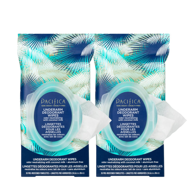 Pacifica Deodorant Wipes - Coconut Milk Underarm & Full Body Deodorant Wipes - Removes Sweat & Oil - Aluminum-Free - Natural Feminine Odor Control Clean Vegan & Cruelty-Free Dermatologist Tested