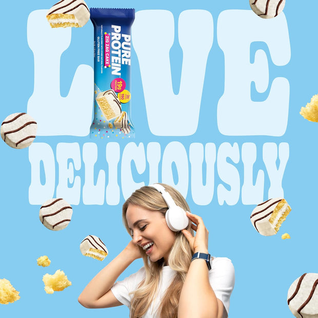 Pure Protein Zig Zag Cake Protein Bars – 19g Protein, 3g Sugar, 190 Calories (4 count) Low Sugar* High Protein Snack - Gluten Free - Perfect for a Healthy Snack.