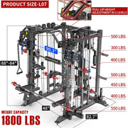 Smith Machine with Cable Crossover System, Multi-Function Squat Rack Power Cage for Home Gym, Power Rack and Packages Weight Sets