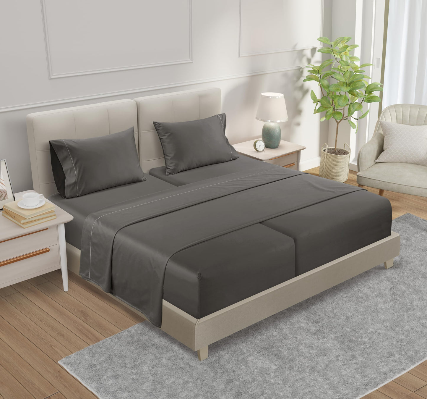 100% Egyptian Cotton Sheets King Size Sheets Set with Fully Elasticated Fitted Sheet & Pillowcase sets, 800 TC Hotel Collection Deep Pocket King Sheet Set, No Pill Soft Breathable Luxury White Bedding