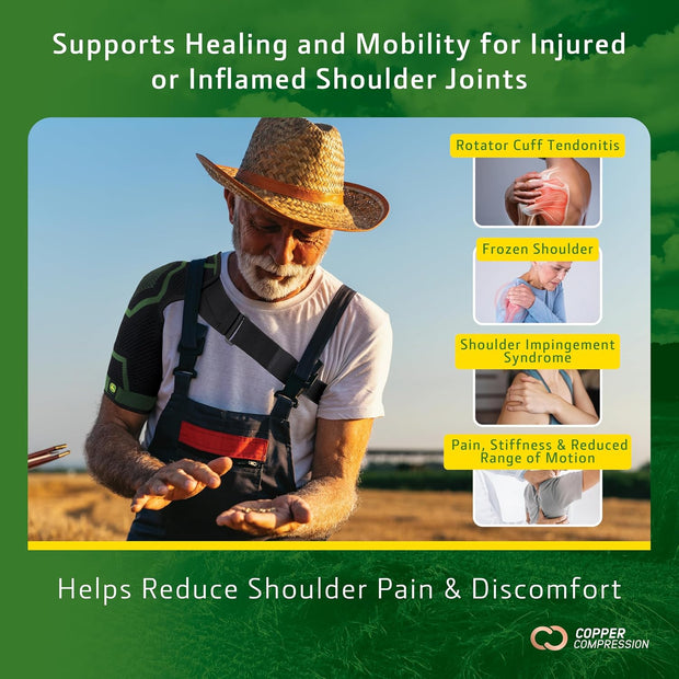 John Deere Shoulder Compression Sleeve by Copper Compression – Rotator Cuff Support for Tendonitis, Frozen Shoulder, Joint Pain & Inflammation – Seamless Knit Brace for Stability & Comfort – S/M
