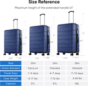 OLIXIS 3-Piece Luggage Set, 20/24/28 Inch Hardside Suitcases with Spinner Wheels, Lightweight ABS Hard Shell Travel Luggage, TSA Approved Lock, Expandable Carry-On & Checked Luggage–Blue