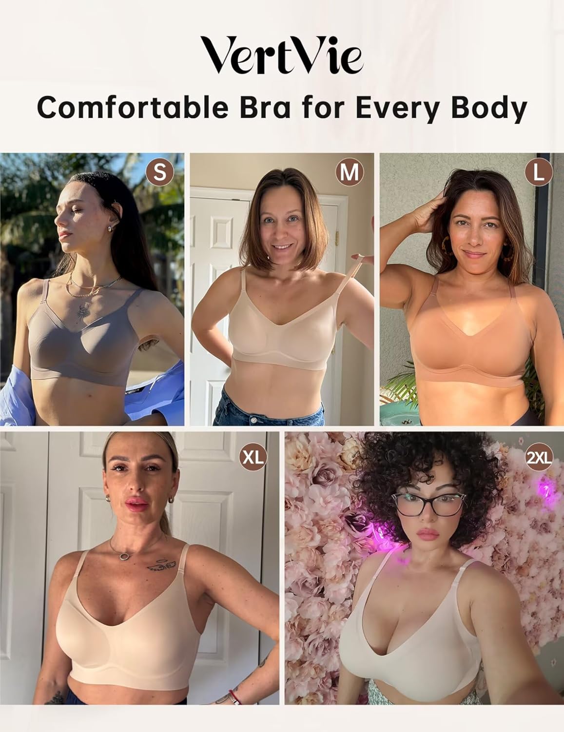 Vertvie Womens Seamless Bra No Underwire Comfort Push Up Bras Buttery Soft Wireless Bralette Full Coverage Sport Everyday Bra