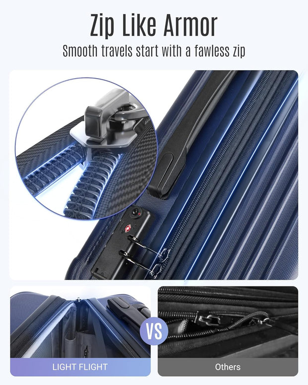 LIGHT FLIGHT Travel Luggage Sets, 3 Piece Set Suitcase with Spinner Wheels, Hardside Lightweight Luggage set with TSA Lock (20" 24" 28"), Navy Blue