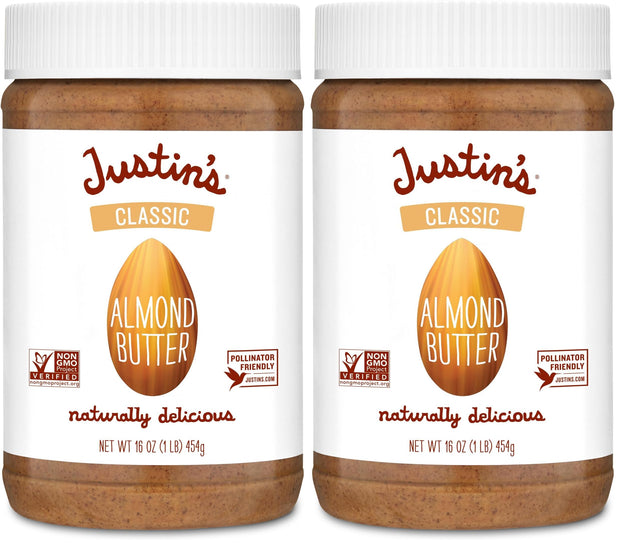 Justin's Classic Almond Butter, Only Two Ingredients, No Stir, Gluten-free, Non-GMO, Keto-friendly, Responsibly Sourced, 16 Ounce Jar, Pack of 1