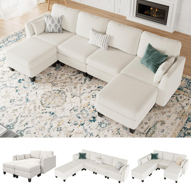 Modular Sectional Sofa, Convertible U Shaped Sofa Couch with High Density Memory Foam, 6 Seat Comfy Modular Sofa Couch for Living Room, Modern U Shaped Sectional Sofa, Dimgrey