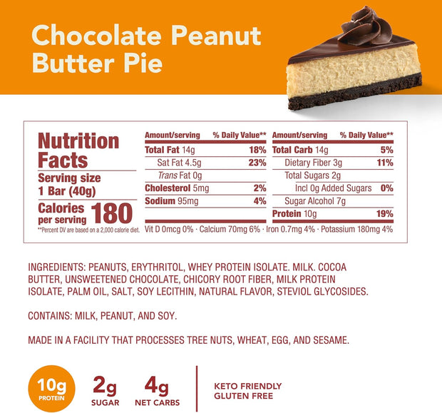 think! Delight Protein Bars, Chocolate Peanut Butter Pie, Low Sugar & Low Carb Gluten-Free Snack, Keto Friendly Snacks, 12 Count (Packaging May Vary)