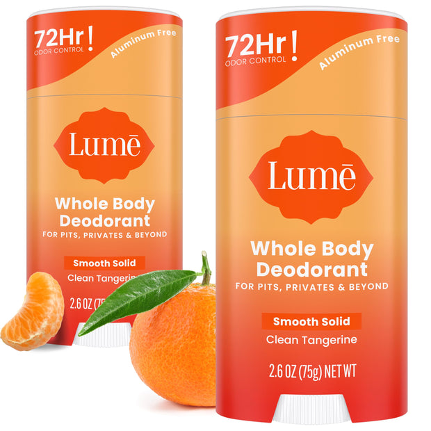 Lume Whole Body Deodorant - Smooth Solid Stick - 72 Hour Odor Control - Aluminum Free, Baking Soda Free and Skin Safe - 2.6 Ounce (Pack of 2) (Soft Powder)