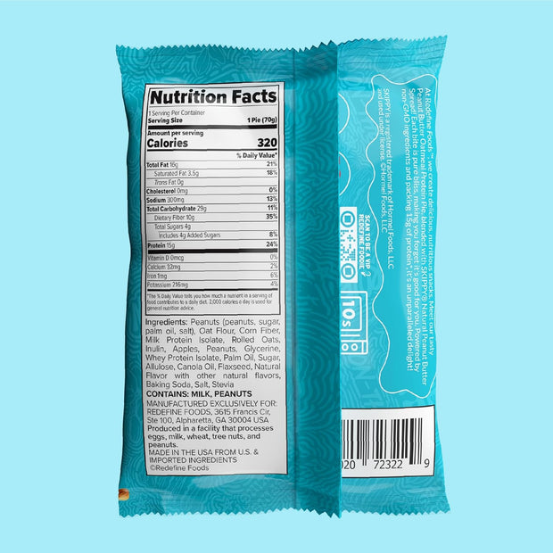 Redefine Foods Oatmeal Protein Pie, SKIPPY Peanut Butter - 8 Count - 15g of Protein Per Serving - Non-GMO