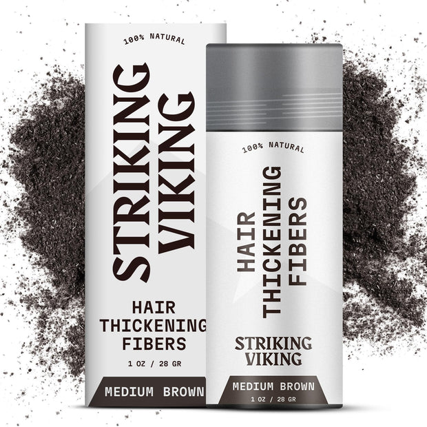 Striking Viking Hair Building Fibers for Thinning Hair (Black) 28g – Natural – Long-Lasting Powder for Undetectable, Thicker Look for Men & Women - Hair Fibers