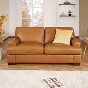 Naomi Home Siggy Genuine Leather Sofa - Set of 3 Luxurious Comfort, Goose Feather Cushion Filling, Square Arm Design, Sturdy Block Legs, Elegant Tan - Ideal for Living Room, Office, or Bedroom