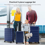 OLIXIS 3-Piece Luggage Set, 20/24/28 Inch Hardside Suitcases with Spinner Wheels, Lightweight ABS Hard Shell Travel Luggage, TSA Approved Lock, Expandable Carry-On & Checked Luggage–Blue