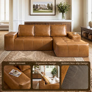 114" Boneless Couches for Living Room, Brown Faux Leather Cloud Sectional Couches with Chaise, Deep Seat L Shaped Modular Sofa, No Assembly Required Sofas in a Box (Right,Faux Leather,Brown)