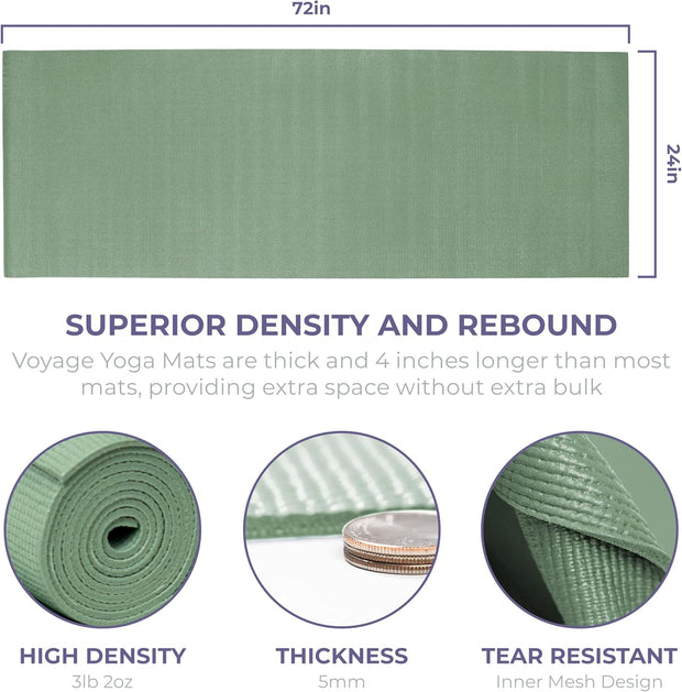 Sunshine Yoga Voyage Yoga Mat, 6 Pack, 72" x 24" Professional Studio and Gym Bulk Yoga Mats, 5mm Thick, Durable, Anti-Tear, Non Slip Fitness and Exercise Mats