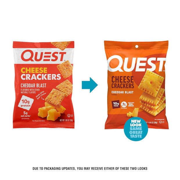 Quest Nutrition Cheese Crackers, Cheddar Blast, 10g Protein, 5g Net Carbs, 1g Sugar, Made with Real Cheese, High Protein Snack, 12 Packs (1.06 oz bags)
