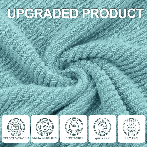 Towels for Bathroom - 100% Cotton | Lightweight | Thick | Soft, Quick Dry Towels, Bath Towel Set of 6 Large, 2 Bath 30"x56", 2 Hand 18"x28", 2 Washcloths 13"x13", Luxury Shower Towel Set, Aqua Teal