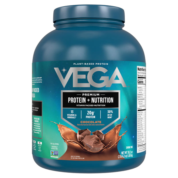 Vega Original Essential Protein - 25g Plant-Based Protein, Creamy Chocolate, 20 Servings, Vegan Non-GMO Drink Mix, Smoothie & Shake Ready, Gluten Free, Dairy Free, 32.5oz (Packaging May Vary)