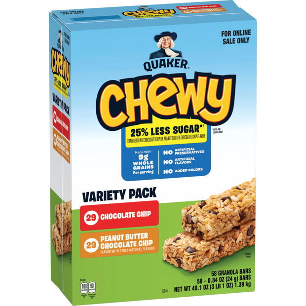 Quaker Chewy Granola Bars, 3 Flavor Variety Pack,58 Count (Pack of 1)