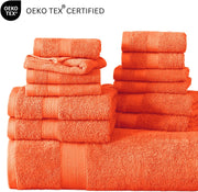 Lane Linen 100% Cotton Luxury Bath Towel Set - 18 Pieces - Ring Spun, Ultra Soft, Quick Dry & Extra Absorbent - 4 Bath, 8 Washcloths, 6 Bathroom Hand Towels - Machine Wash in Cold Water - Living Coral
