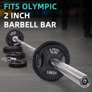 Olympic Cast Iron 2-Inch Weight Plates Including 5FT Olympic Barbell Bar & Safely Locks, 100 Pounds Set (85 lbs Plates + 15 lbs Barbell Bar), Multiple Packages