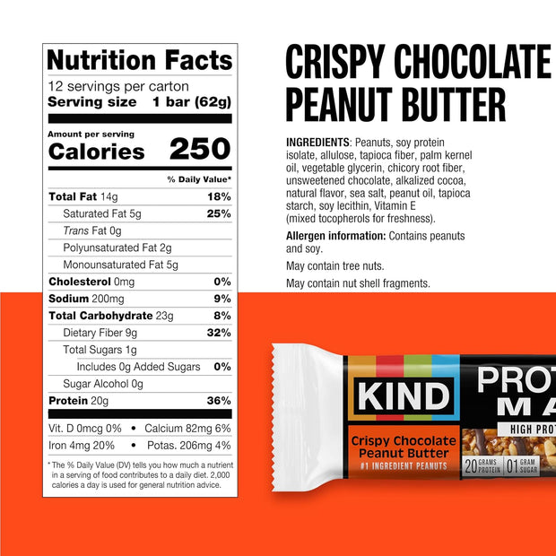 KIND Protein MAX Variety Pack, 4 Flavors, High Protein Keto Snack Bars, 20g Protein, Low Sugar (0g Added), Gluten Free, 12 Bars