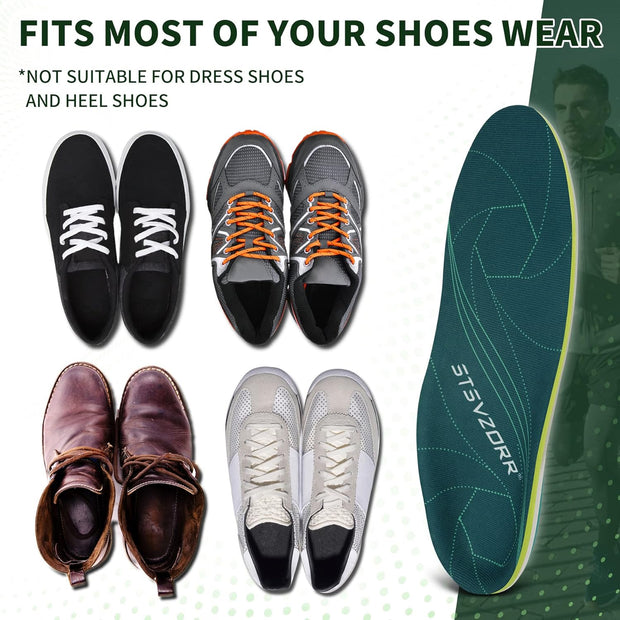 STSVZORR 220 lbs+ High Arch Support Insert Metatarsal Pad Pain Relief Men Women Plantar Fasciitis Insole Orthotic Flat Feet Heel Spur Comfort Standing All Day, Work Boots Shoe Insole