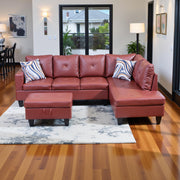 Sectional Couch 103.5" L Shaped Couch Comfy Futon Bed Upholstered Faux Leather 3 Pieces Living Room Furniture Sets with Ottoman and High Density Sponges for Living Room, White